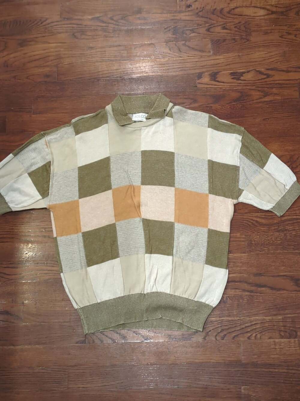 Folco Vintage Checkered Knit Polo Shirt Made In Italy large